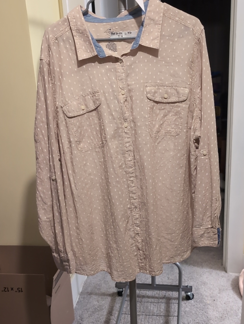 St. John's Bay Light Taupe Button-Down Shirt with Dot Detail